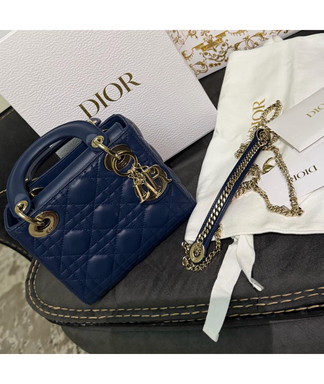 CHRISTIAN DIOR Темно-синяя кожаная сумка с короткими ручками, фото 2