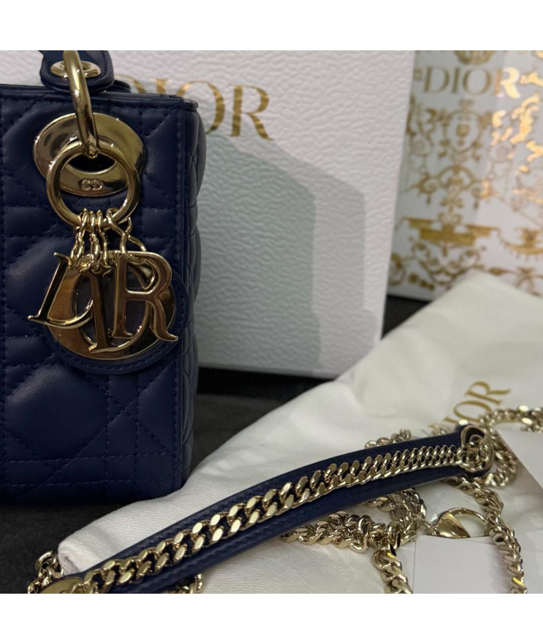CHRISTIAN DIOR Темно-синяя кожаная сумка с короткими ручками, фото 3