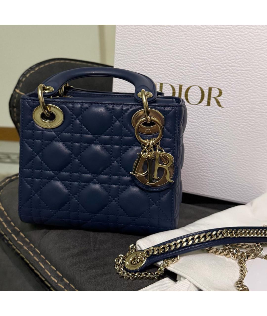 CHRISTIAN DIOR Темно-синяя кожаная сумка с короткими ручками, фото 5