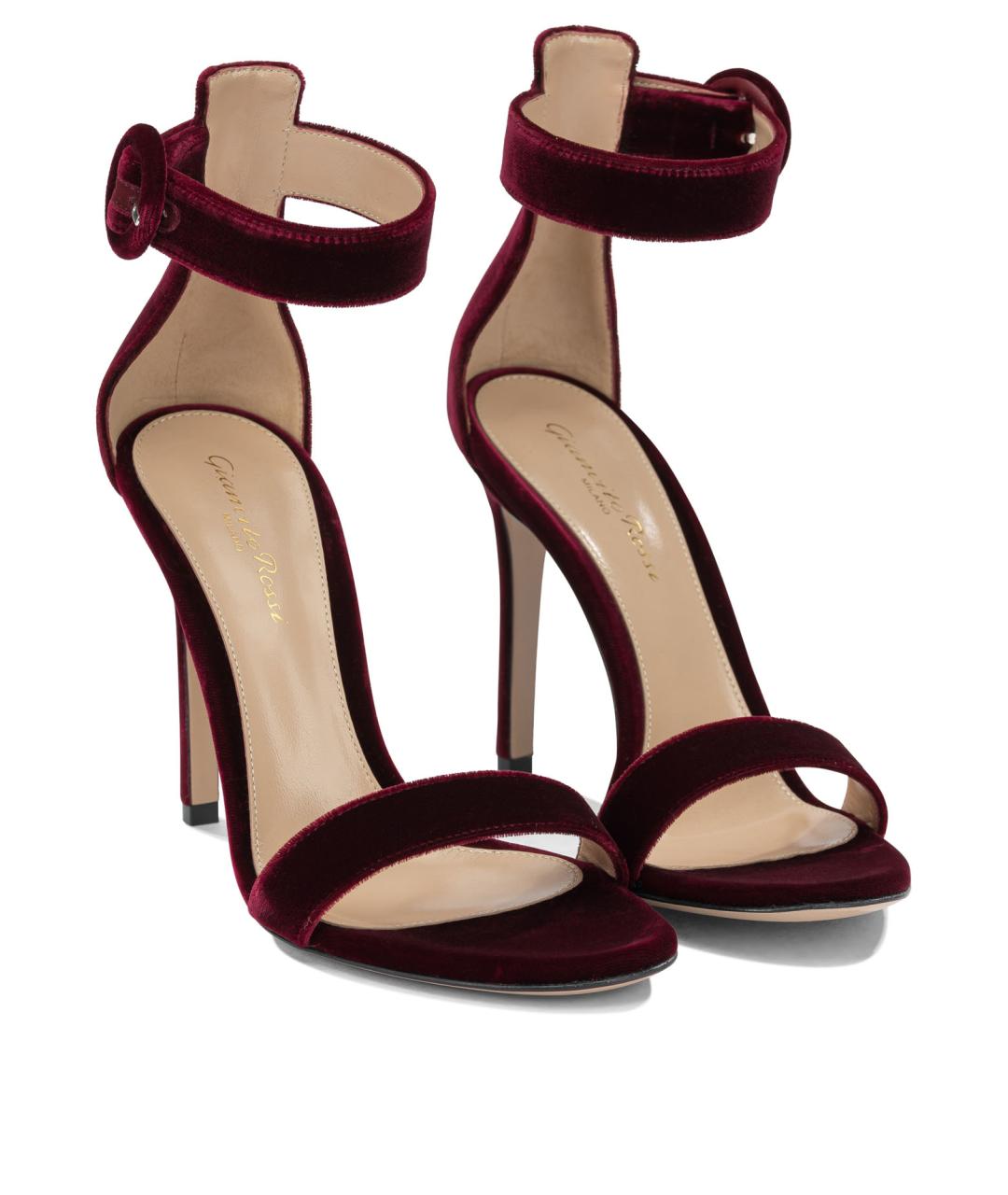 GIANVITO ROSSI Бордовые бархатные босоножки, фото 2