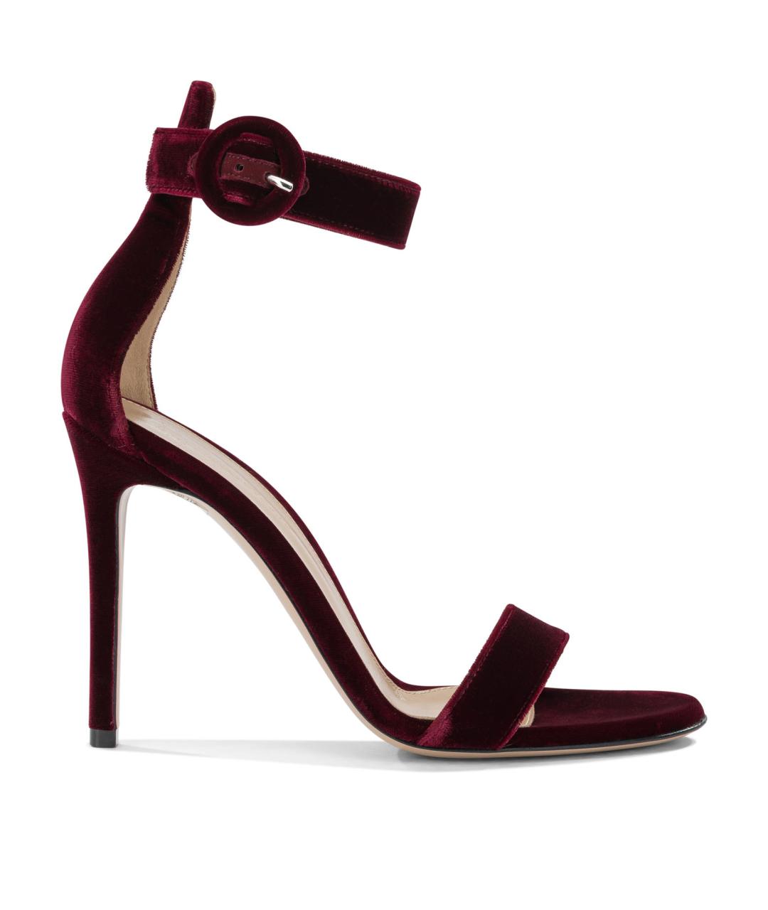 GIANVITO ROSSI Бордовые бархатные босоножки, фото 1
