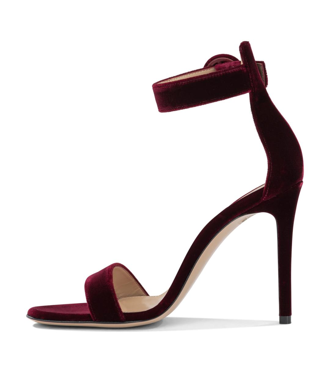 GIANVITO ROSSI Бордовые бархатные босоножки, фото 3