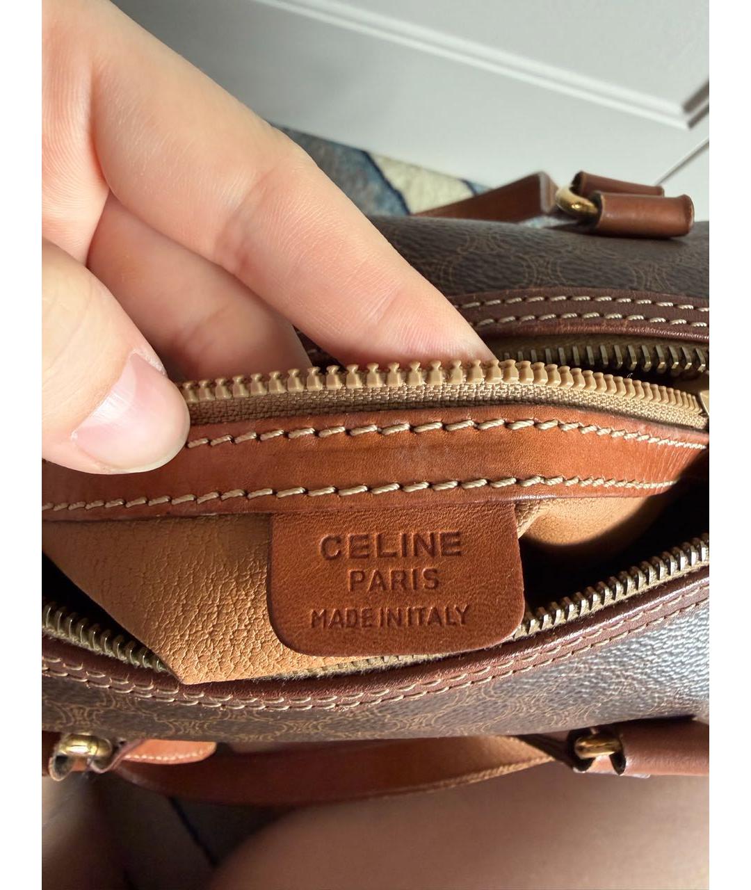 CELINE Коричневая канва сумка с короткими ручками, фото 4