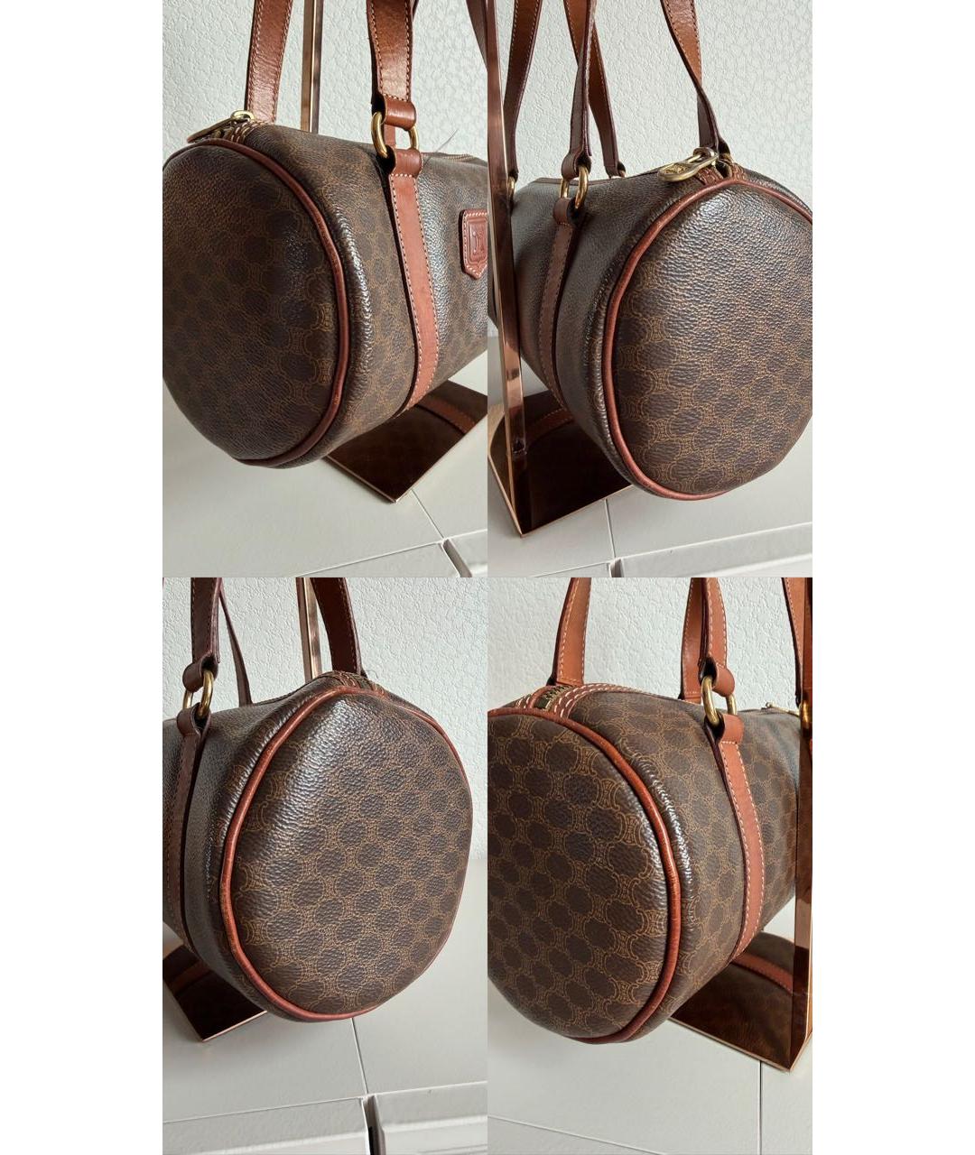 CELINE Коричневая канва сумка с короткими ручками, фото 2