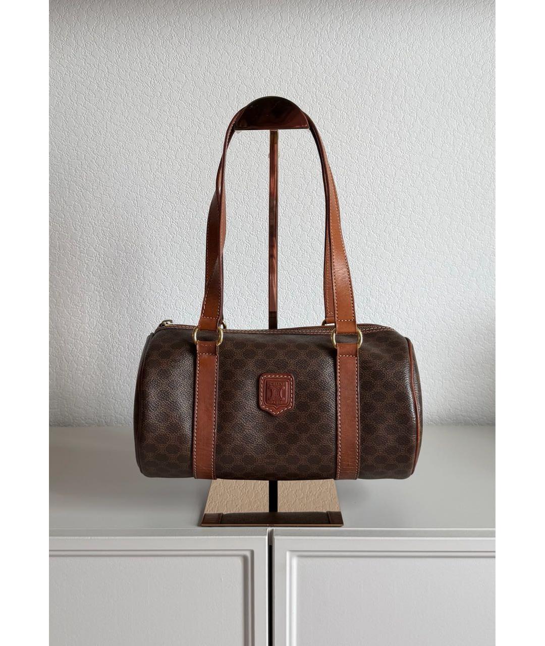 CELINE Коричневая канва сумка с короткими ручками, фото 7