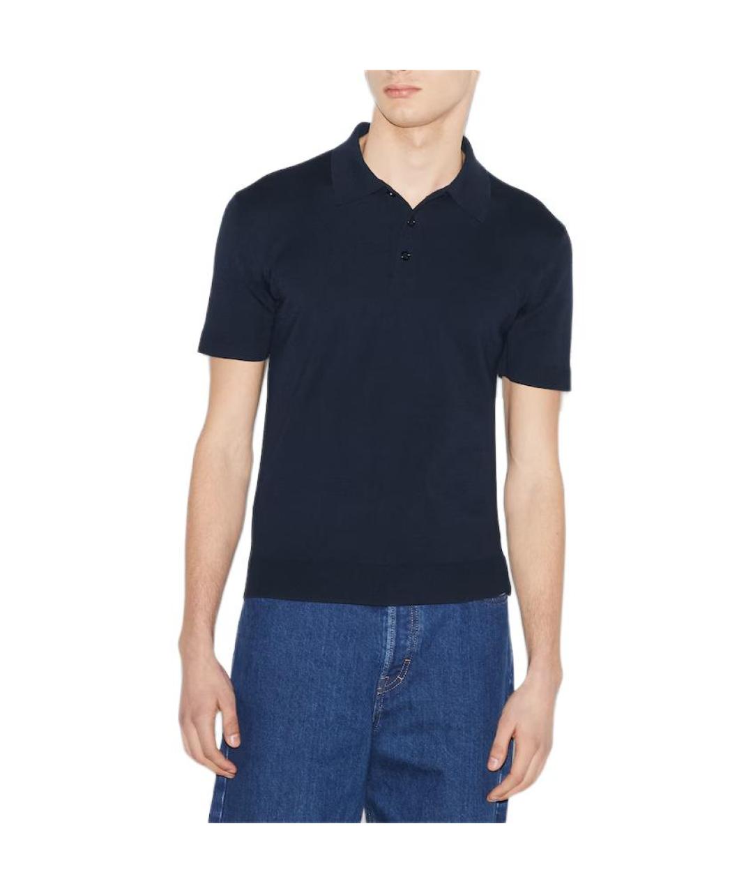 GUCCI Темно-синее хлопковое поло с коротким рукавом, фото 3