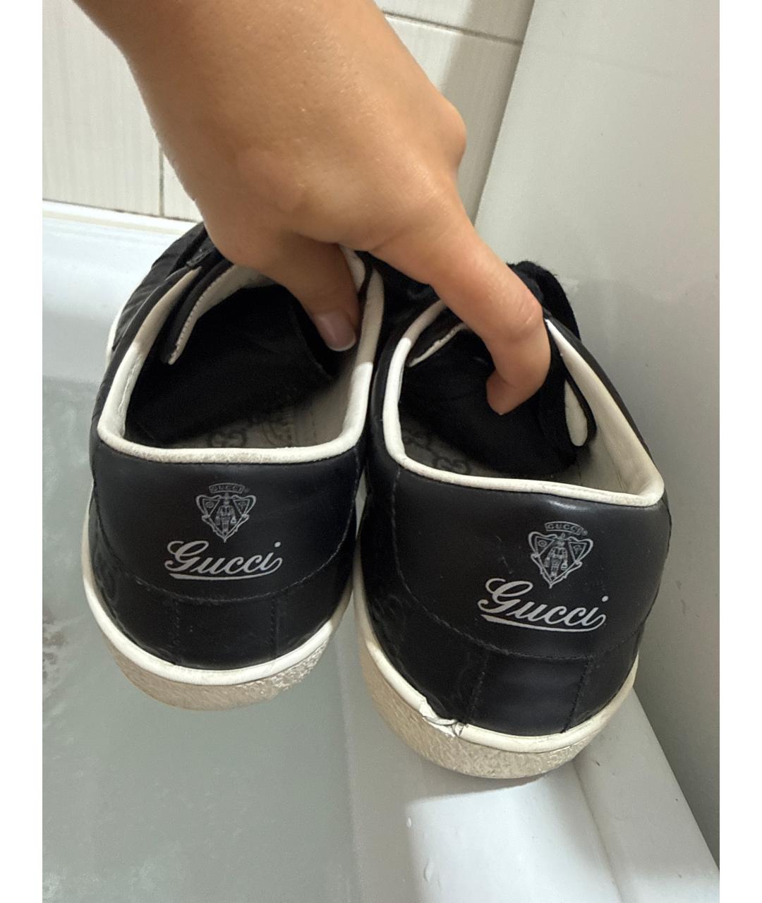 GUCCI Черные кожаные низкие кроссовки / кеды, фото 3