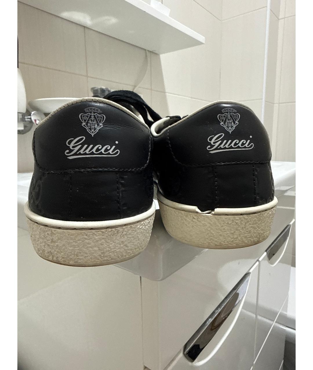 GUCCI Черные кожаные низкие кроссовки / кеды, фото 4