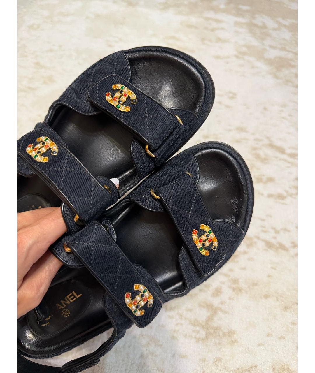CHANEL Темно-синие босоножки, фото 5