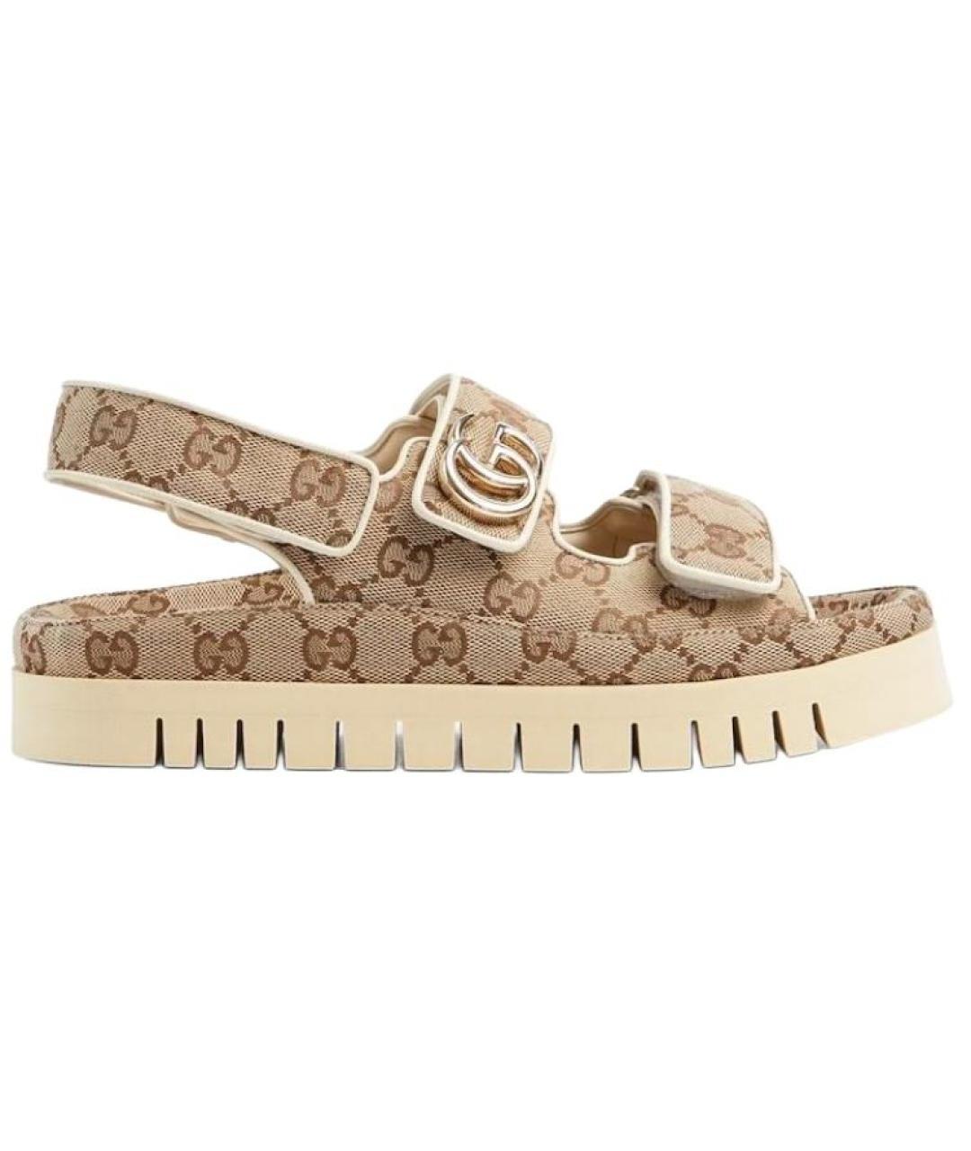GUCCI Коричневые текстильные сандалии, фото 1