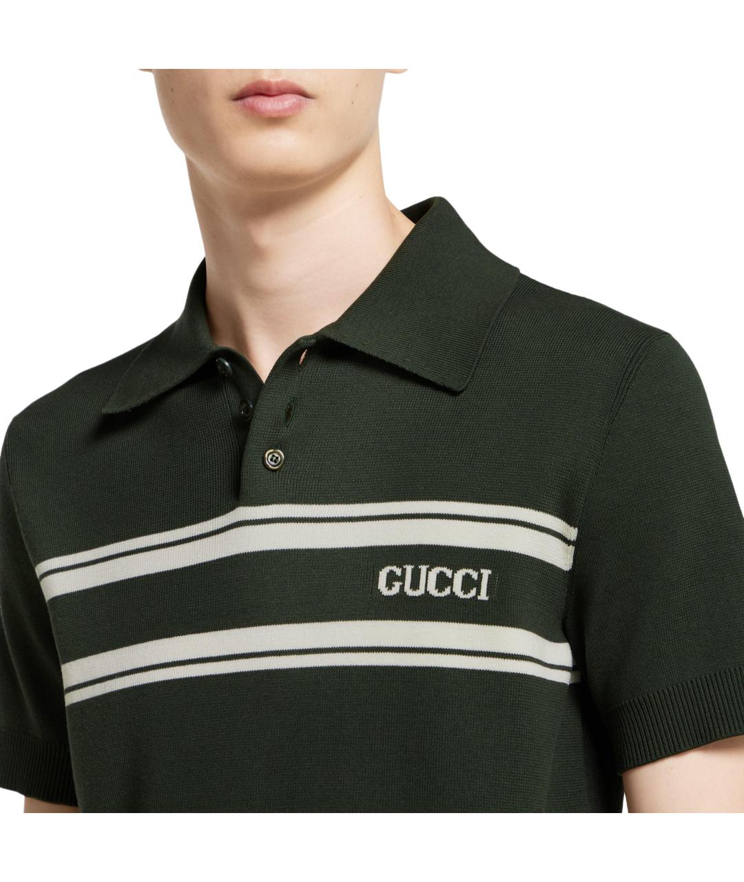 GUCCI Зеленое хлопковое поло с коротким рукавом, фото 5
