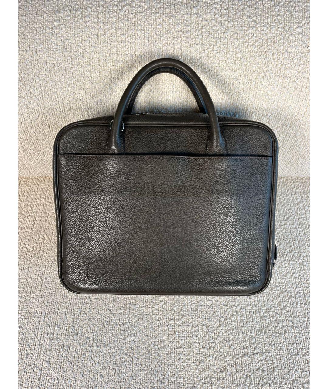 HERMES Антрацитовый кожаный портфель, фото 3