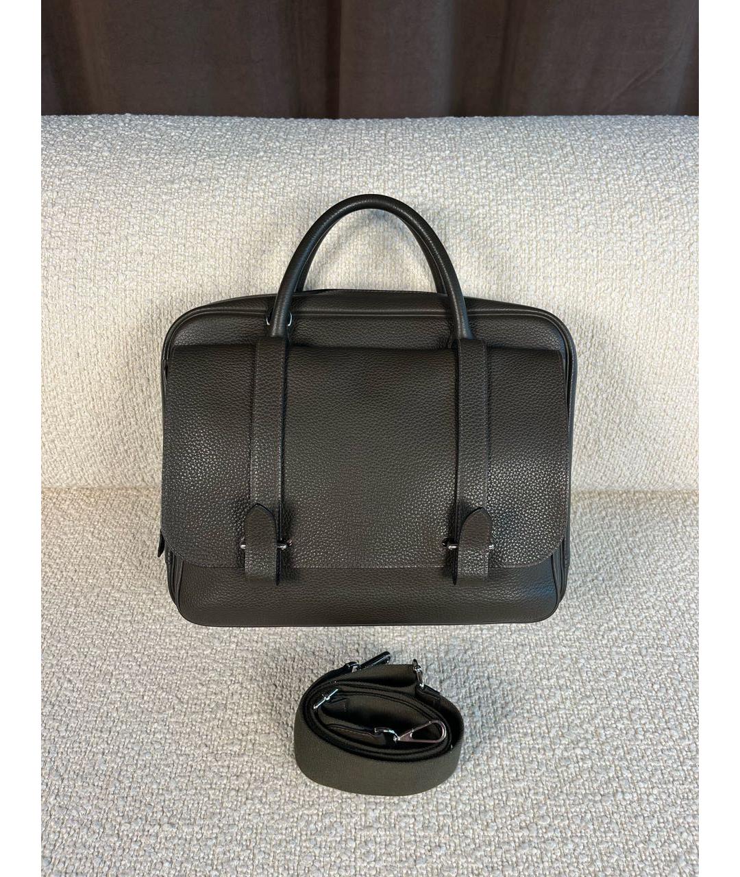 HERMES Антрацитовый кожаный портфель, фото 5
