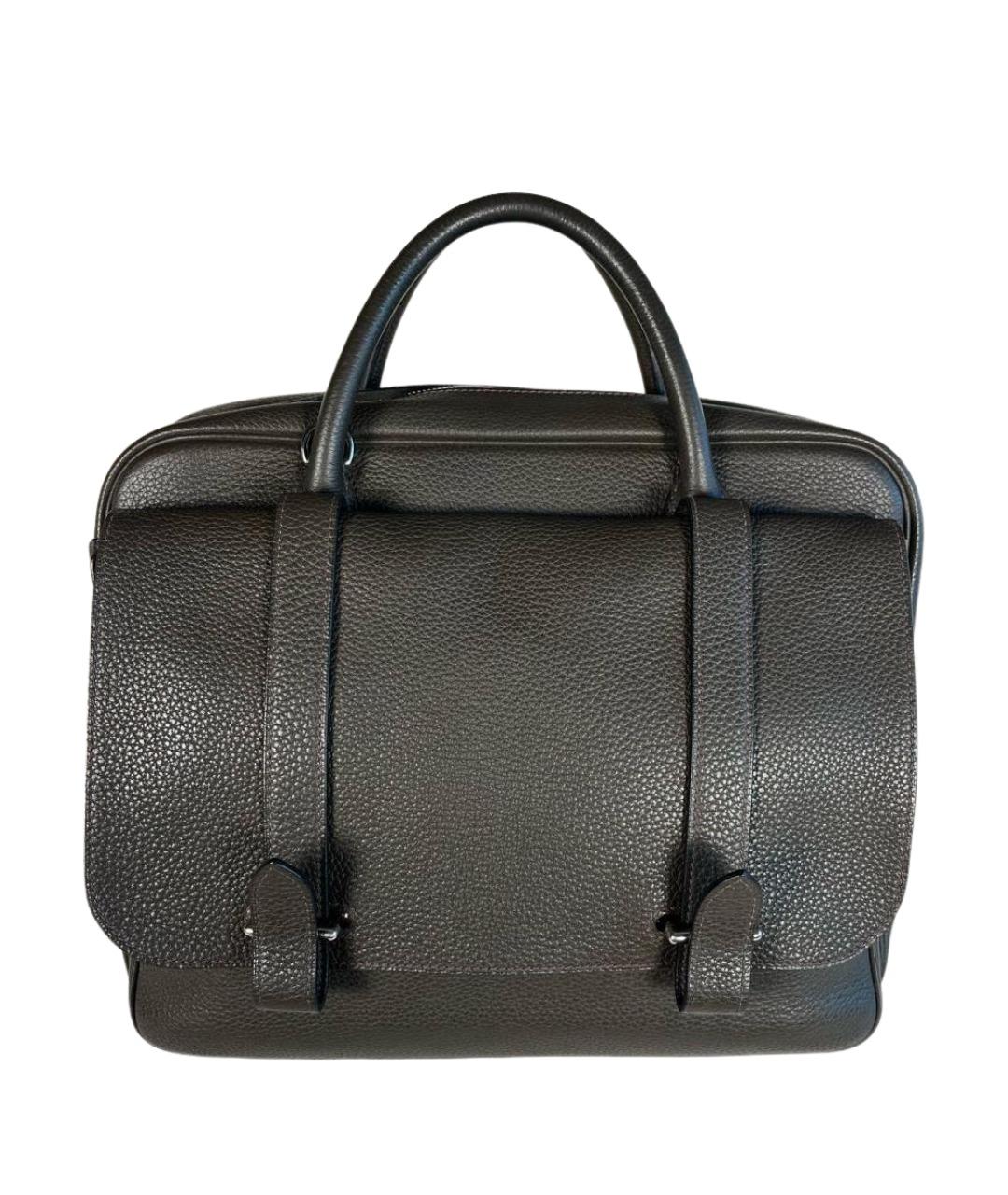 HERMES Антрацитовый кожаный портфель, фото 1