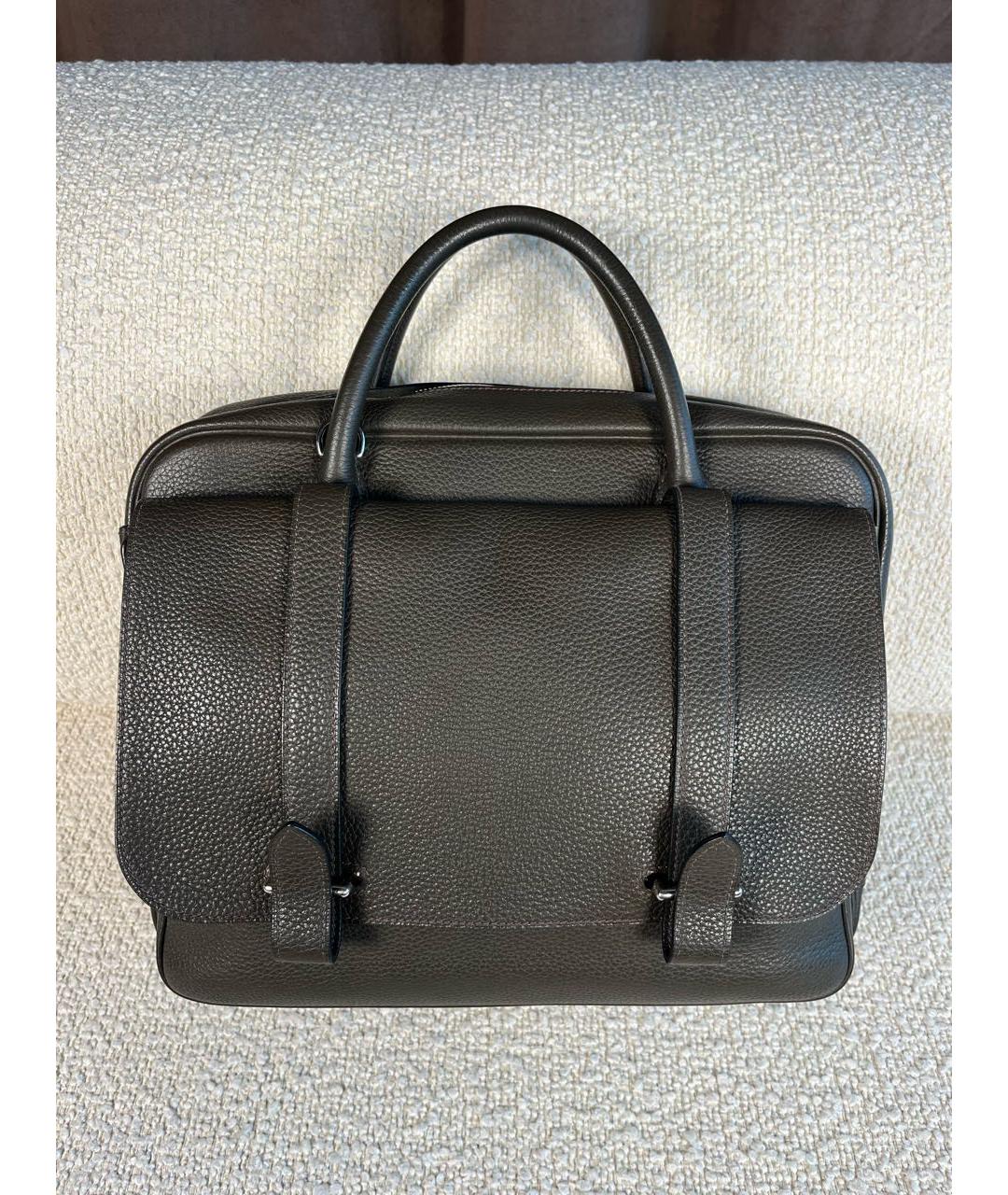 HERMES Антрацитовый кожаный портфель, фото 9