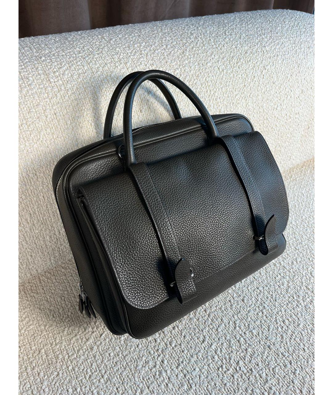 HERMES Антрацитовый кожаный портфель, фото 2