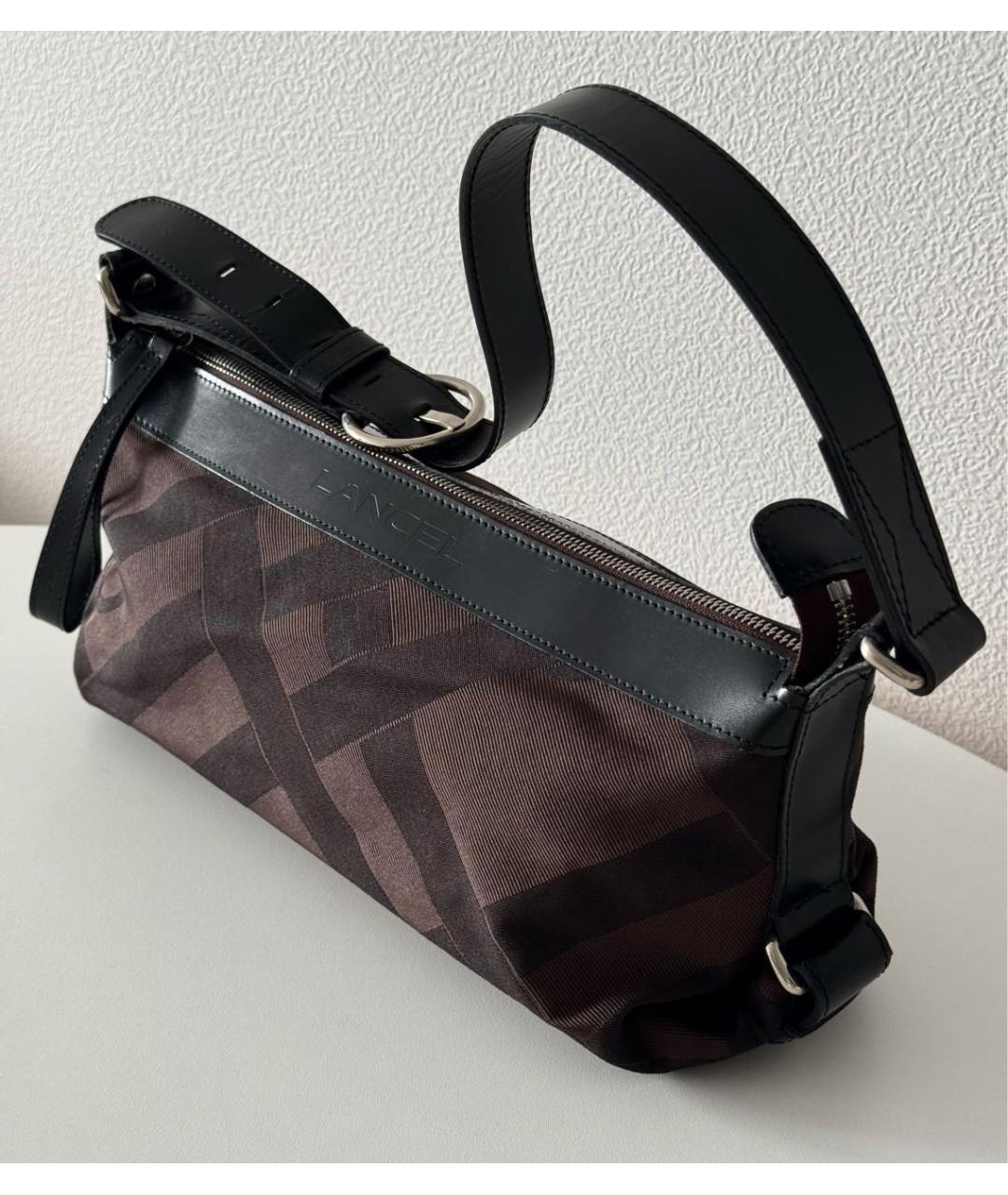 LANCEL Коричневая канва сумка с короткими ручками, фото 5