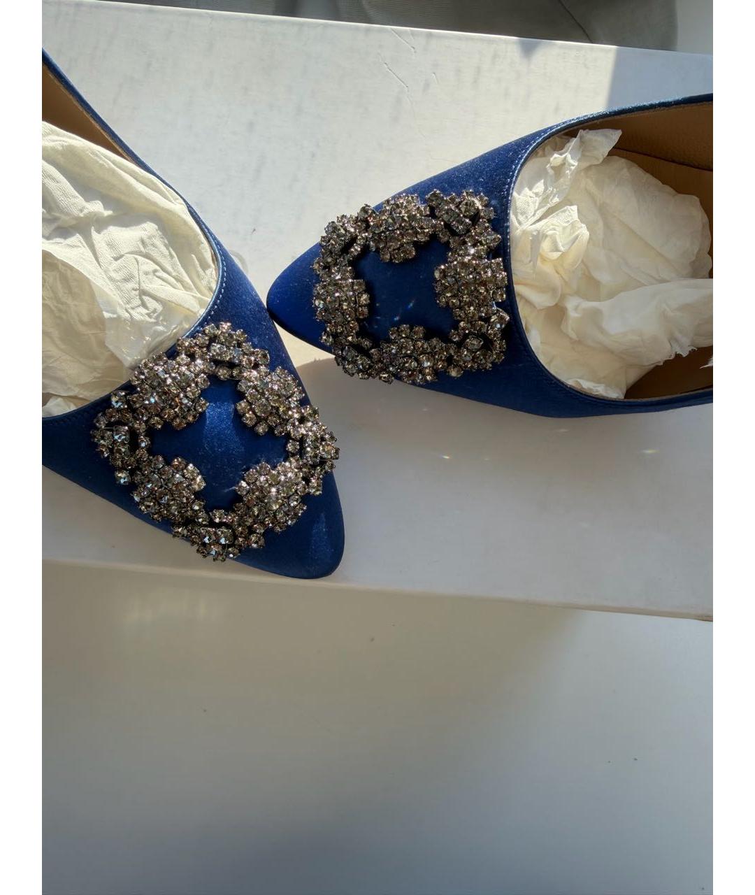 MANOLO BLAHNIK Синие текстильные туфли, фото 2