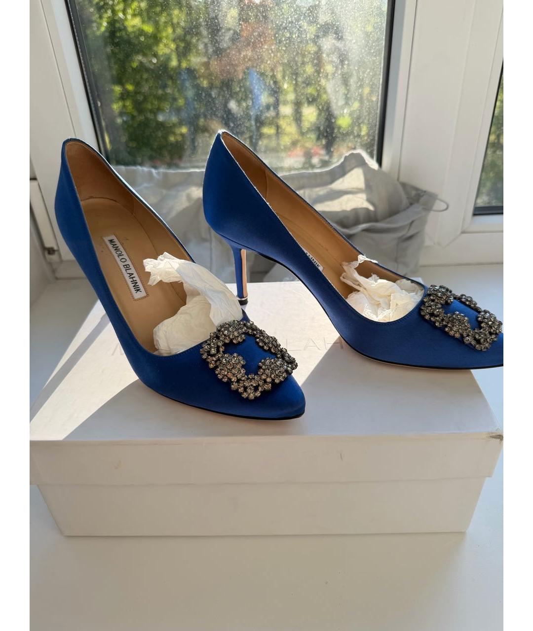 MANOLO BLAHNIK Синие текстильные туфли, фото 4