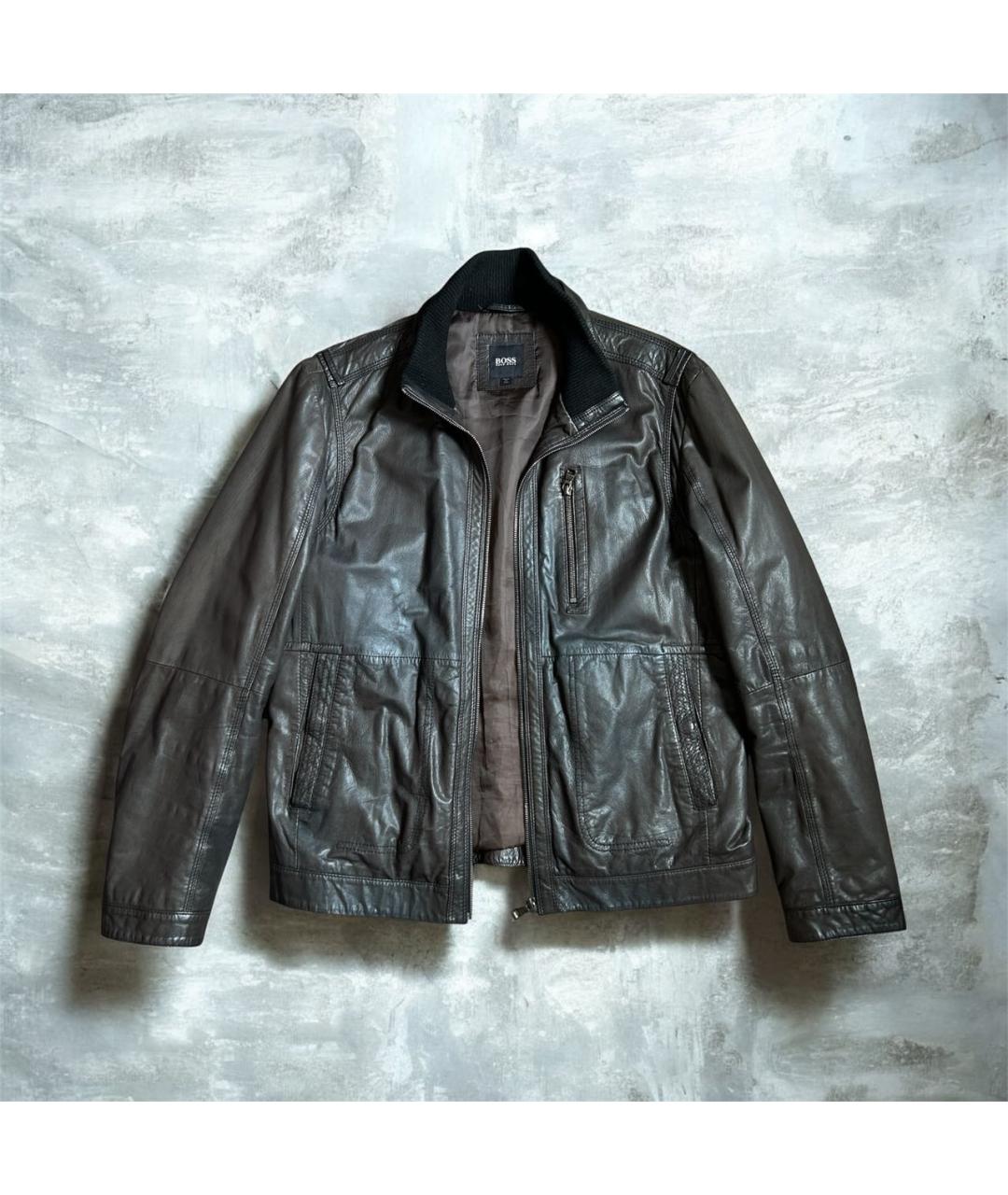 HUGO BOSS Хаки кожаная куртка, фото 7
