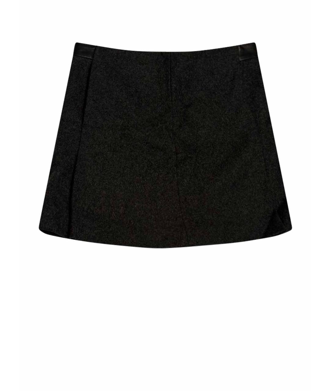 SAINT LAURENT Антрацитовая шерстяная юбка мини, фото 1