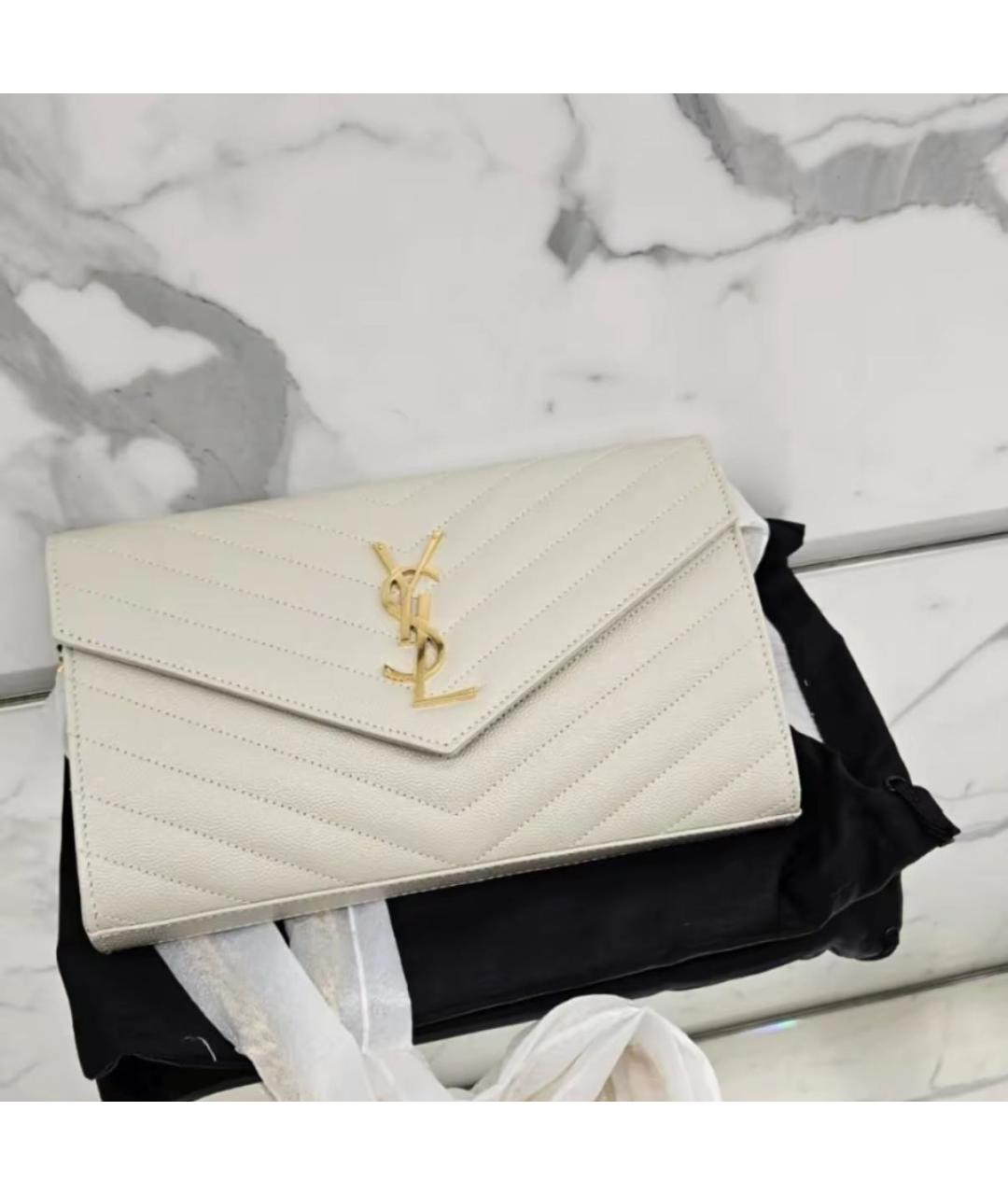 SAINT LAURENT Белый кожаный кошелек, фото 3