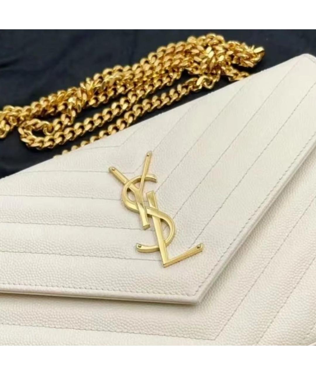 SAINT LAURENT Белый кожаный кошелек, фото 4