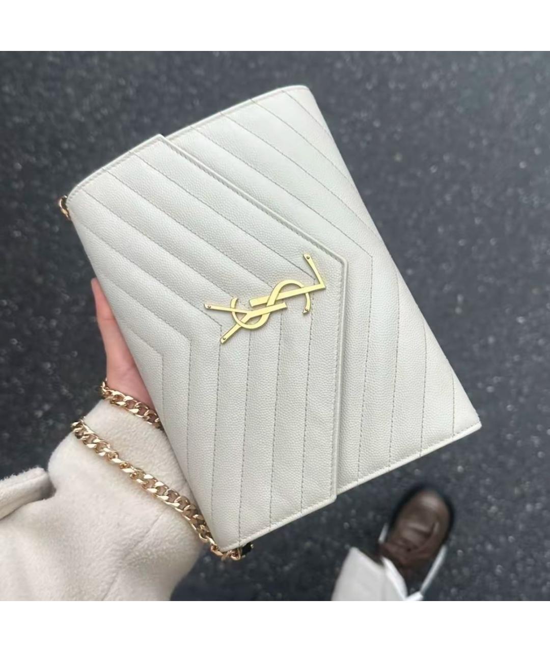 SAINT LAURENT Белый кожаный кошелек, фото 5
