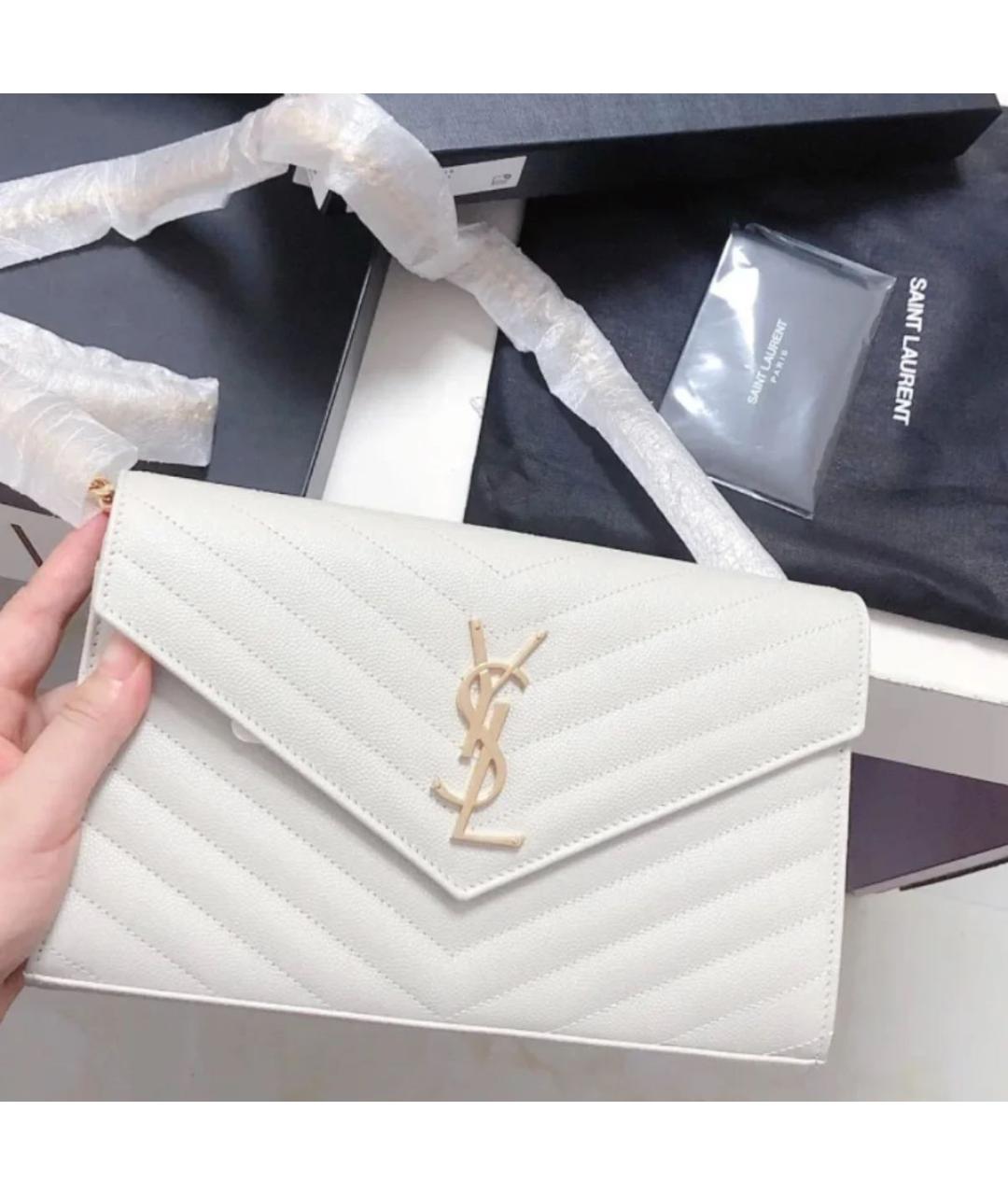 SAINT LAURENT Белый кожаный кошелек, фото 2