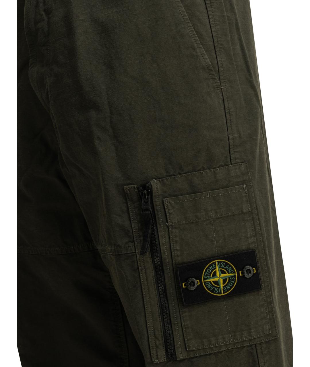 STONE ISLAND Зеленые хлопковые повседневные брюки, фото 3