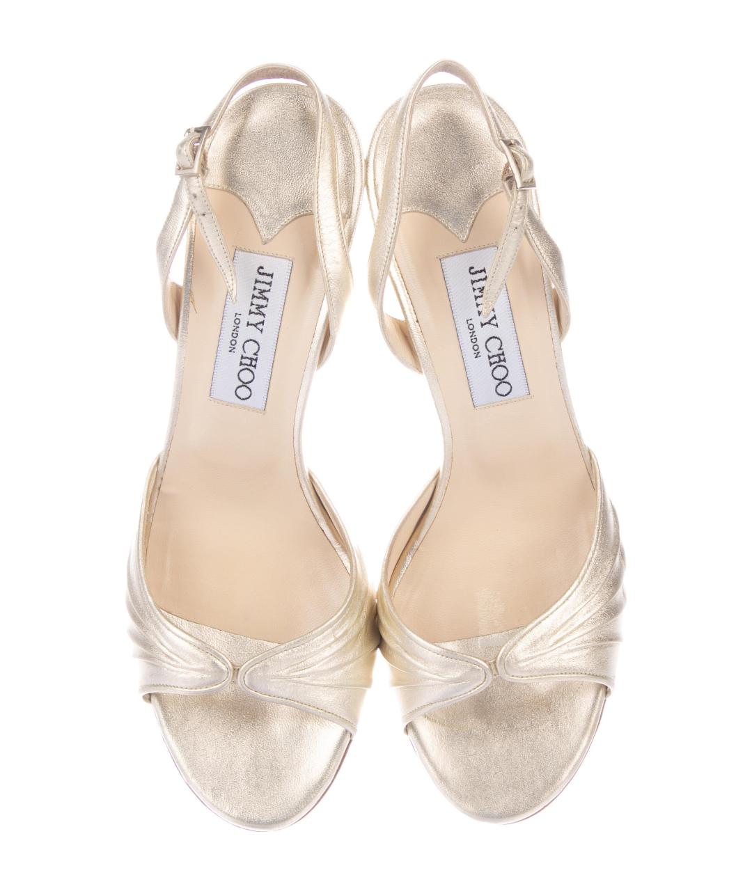 JIMMY CHOO Золотые кожаные босоножки, фото 3