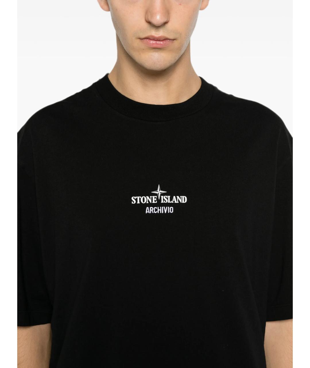 STONE ISLAND Черная хлопковая футболка, фото 2