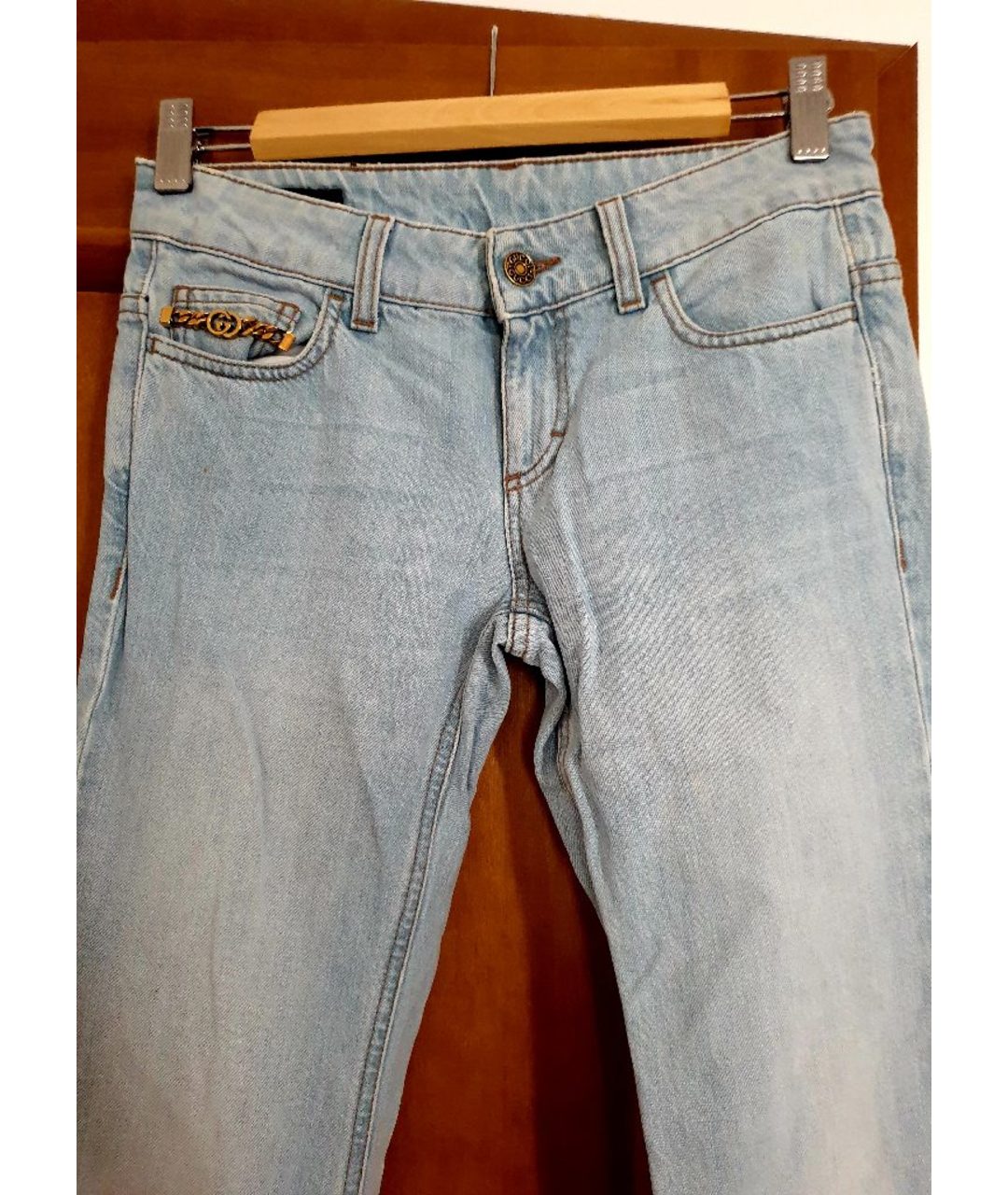 GUCCI Голубые хлопковые прямые джинсы, фото 5