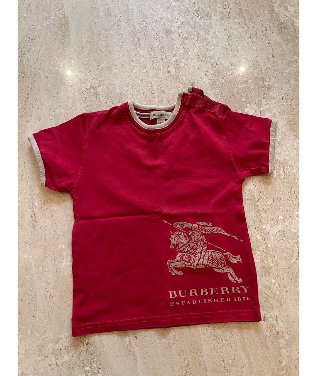 BURBERRY Красная хлопковая детская футболка, фото 4