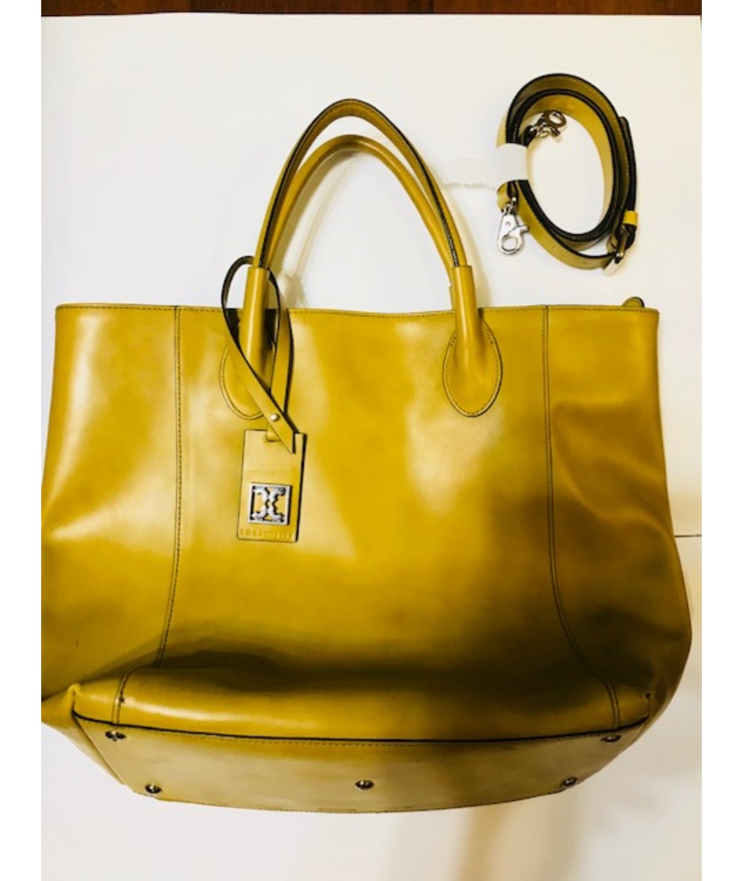 COCCINELLE Желтая кожаная сумка тоут, фото 3