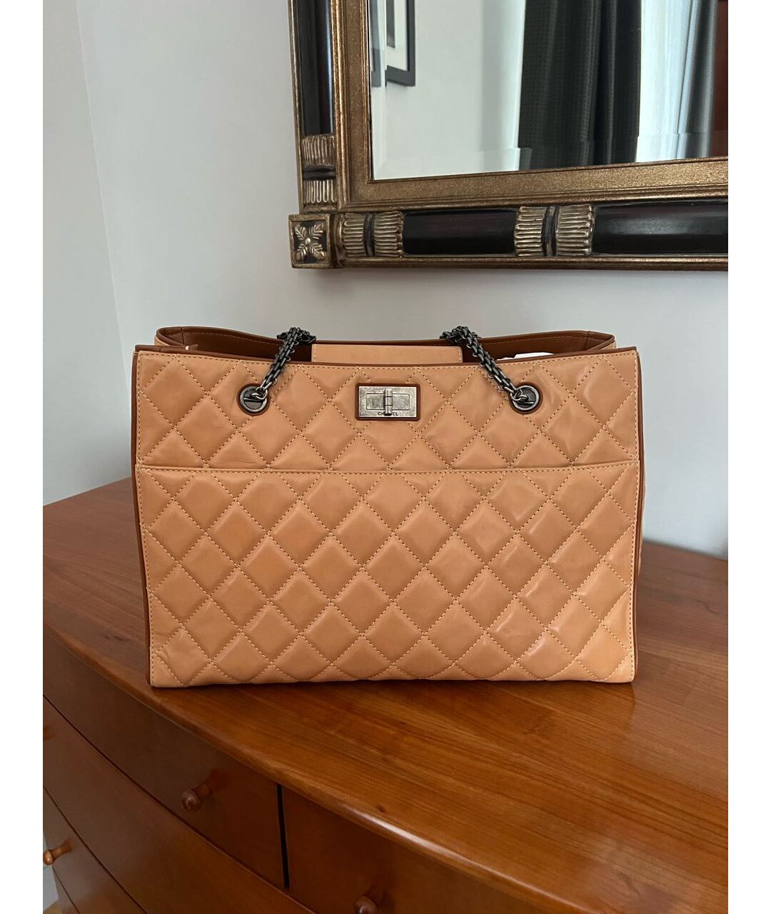 CHANEL PRE-OWNED Оранжевая кожаная сумка с короткими ручками, фото 6