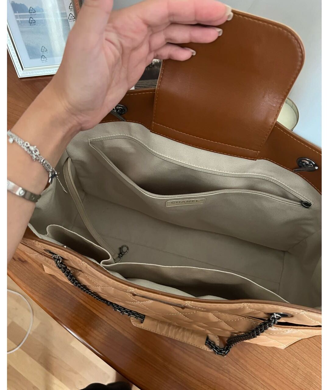 CHANEL PRE-OWNED Оранжевая кожаная сумка с короткими ручками, фото 4