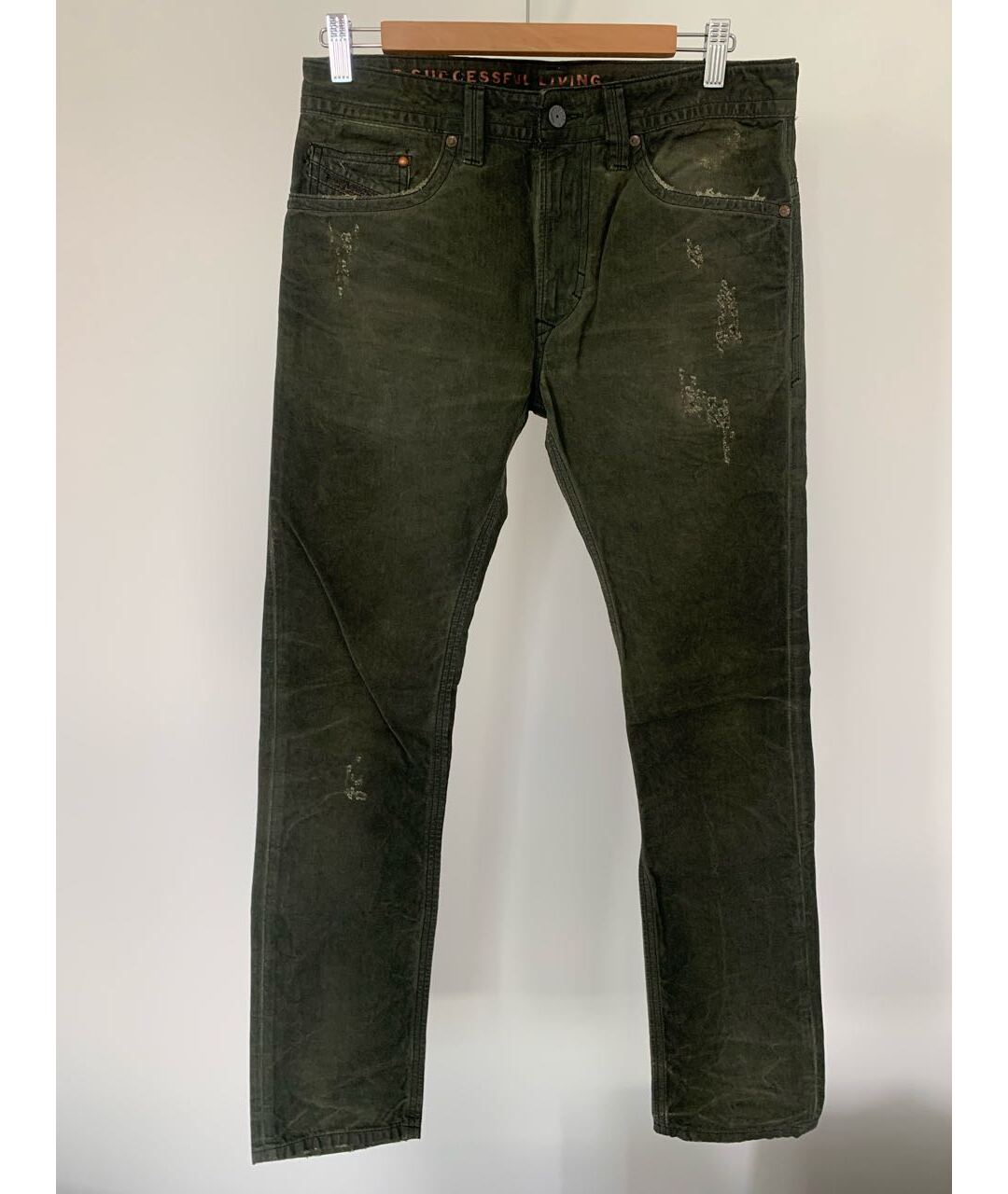DIESEL Зеленые хлопковые прямые джинсы, фото 7