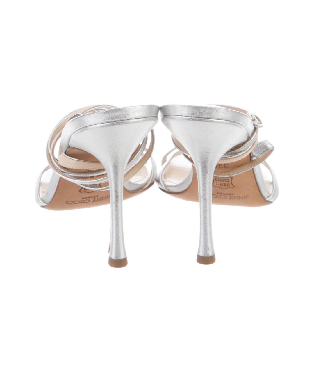 JIMMY CHOO Серебряные кожаные босоножки, фото 3
