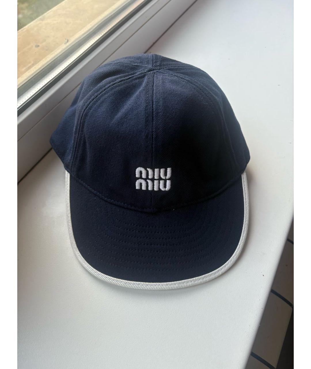 MIU MIU Темно-синяя хлопковая кепка, фото 3