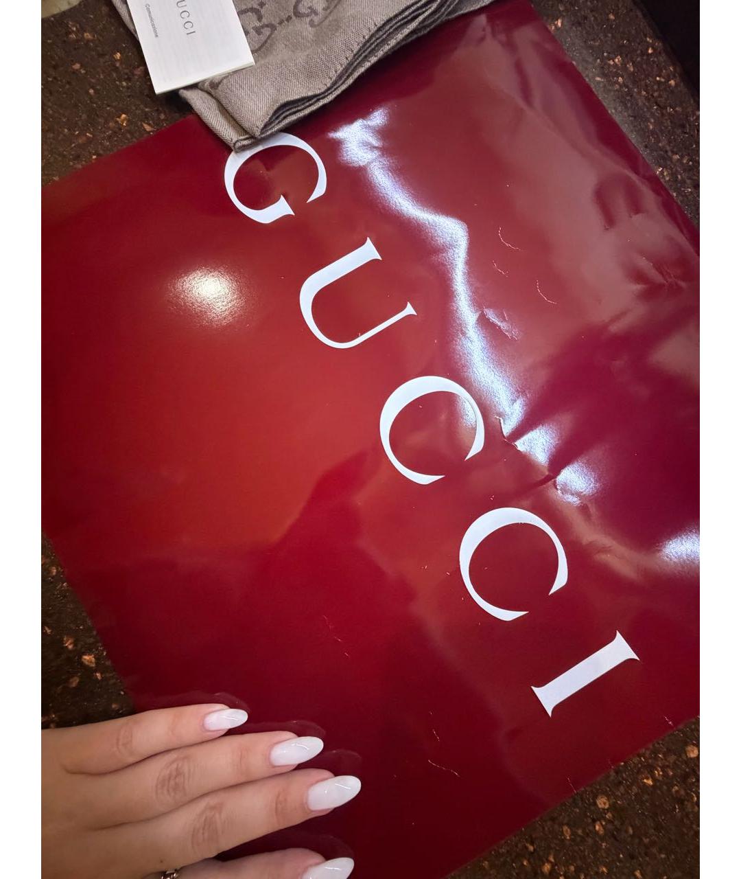 GUCCI Коричневый шелковый шарф, фото 4