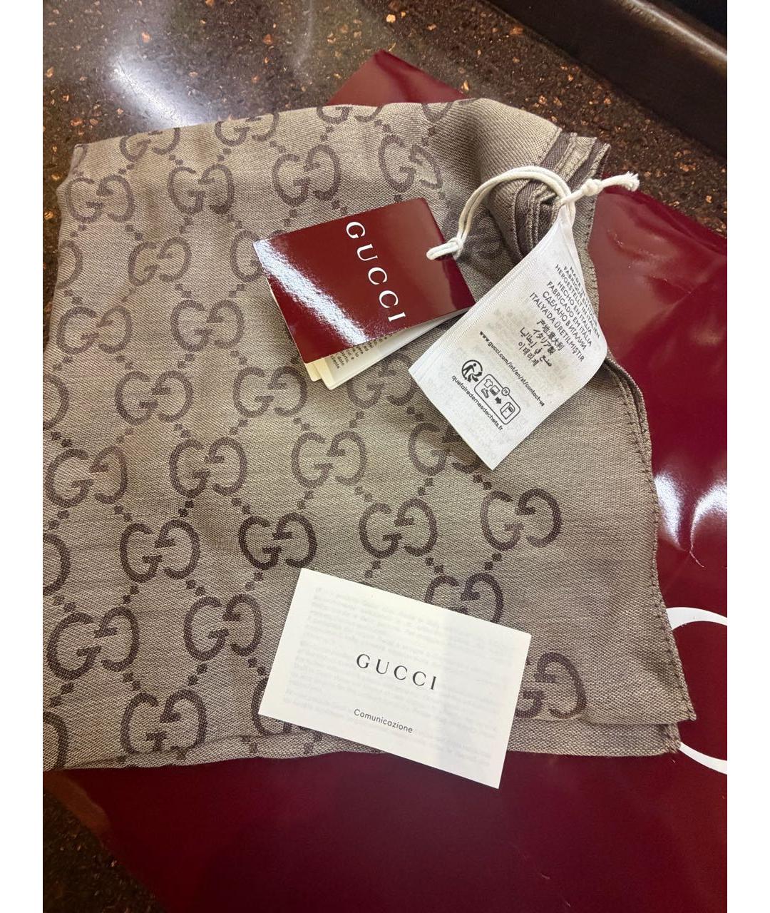 GUCCI Коричневый шелковый шарф, фото 5