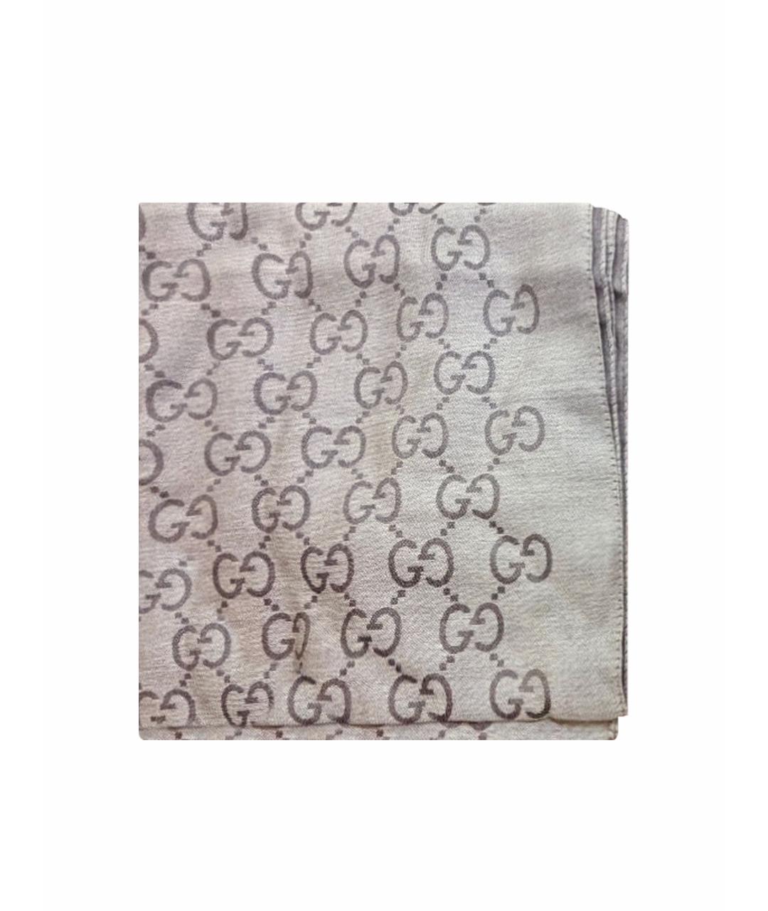 GUCCI Коричневый шелковый шарф, фото 1