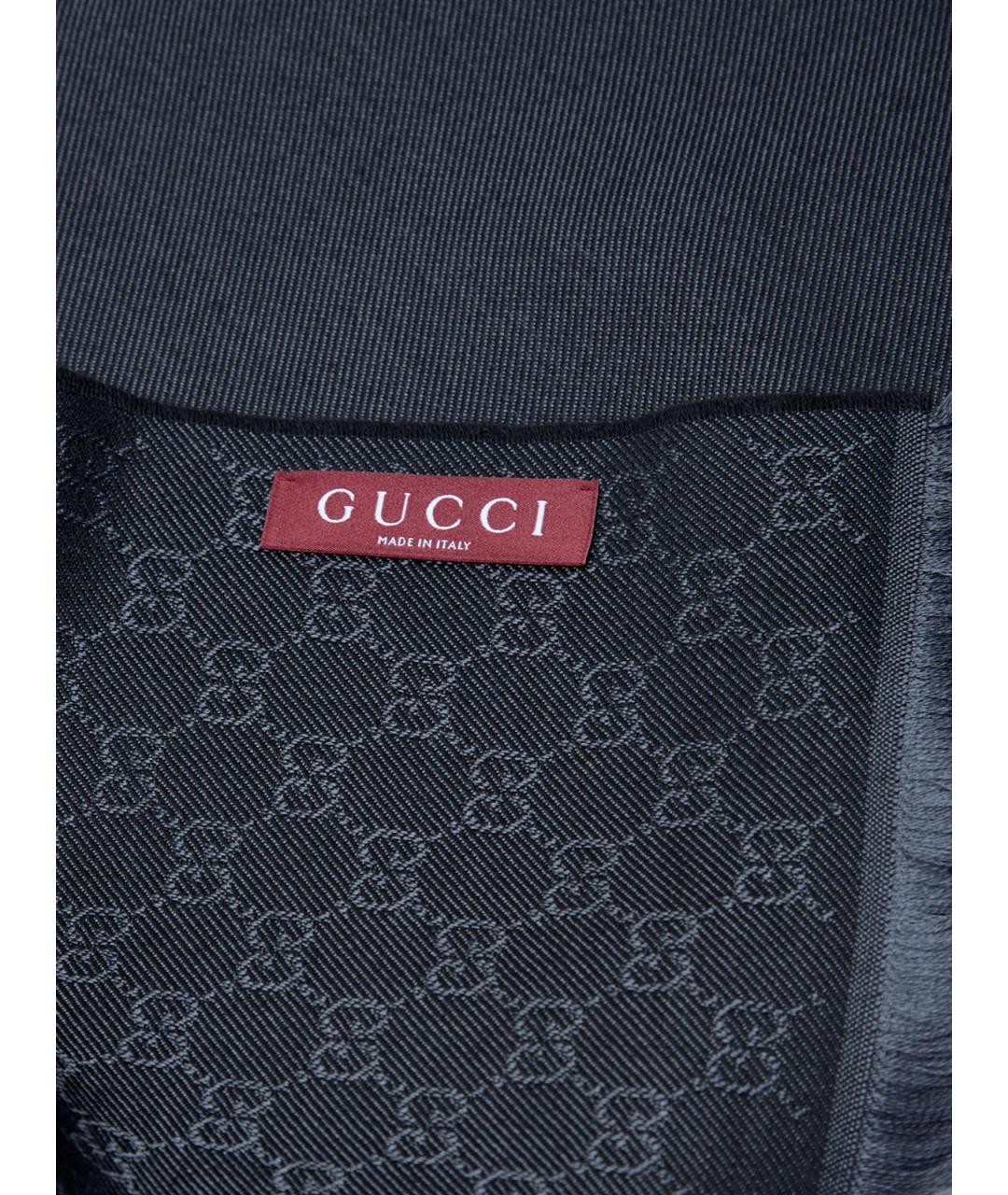 GUCCI Черный шерстяной шарф, фото 2
