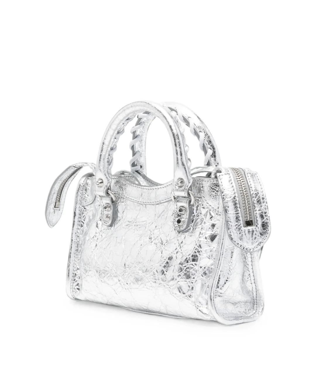 BALENCIAGA Серебряная кожаная сумка с короткими ручками, фото 2