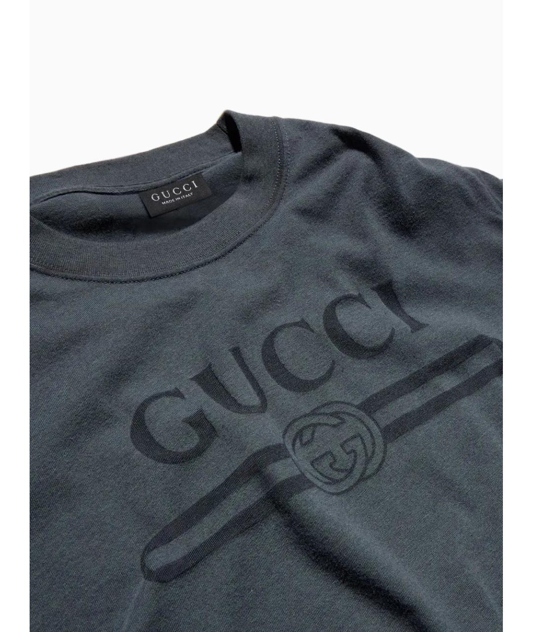 GUCCI Серая хлопко-полиэстеровая футболка, фото 2