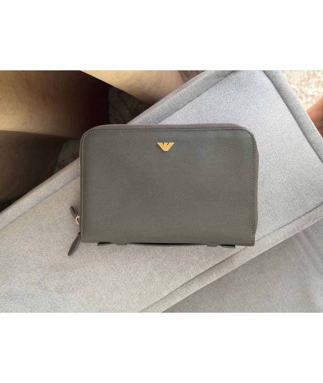 EMPORIO ARMANI Серый кожаный кошелек, фото 9