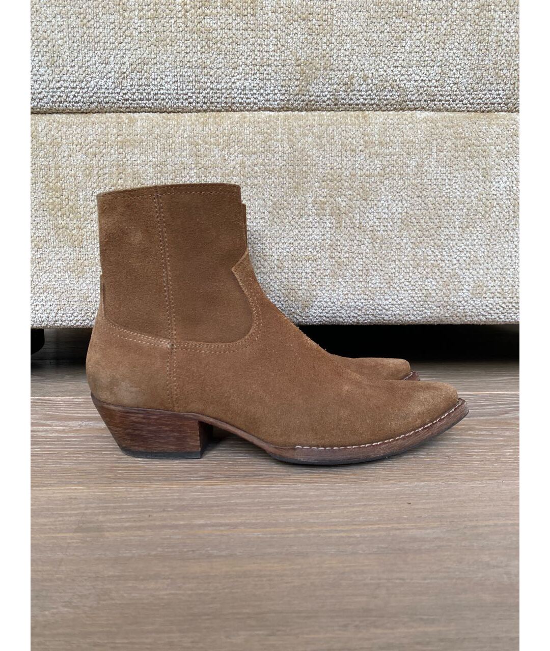 SAINT LAURENT Горчичные замшевые полусапоги, фото 5