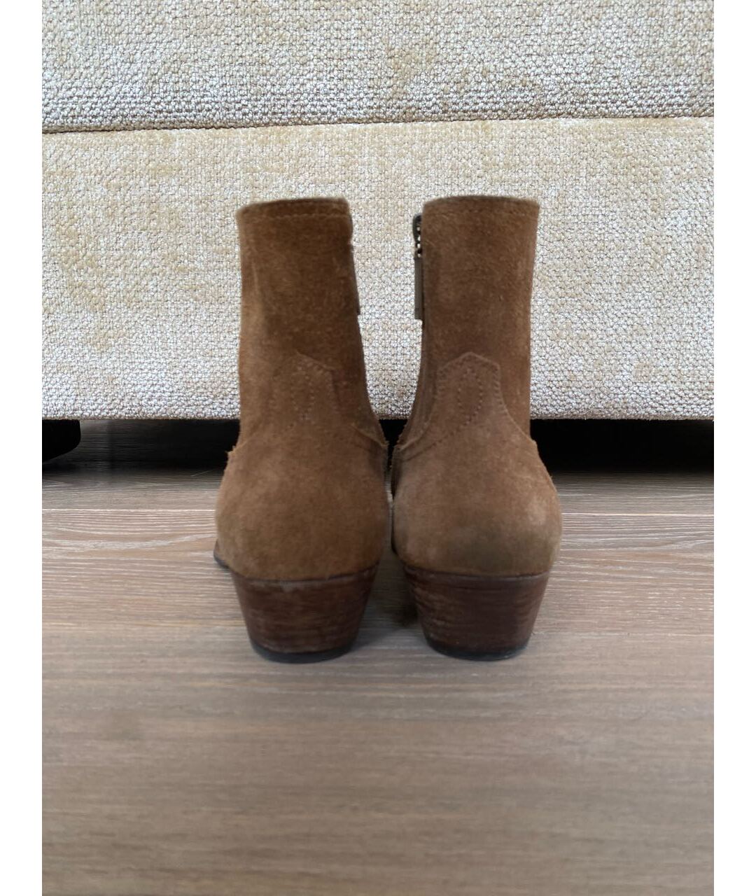 SAINT LAURENT Горчичные замшевые полусапоги, фото 4