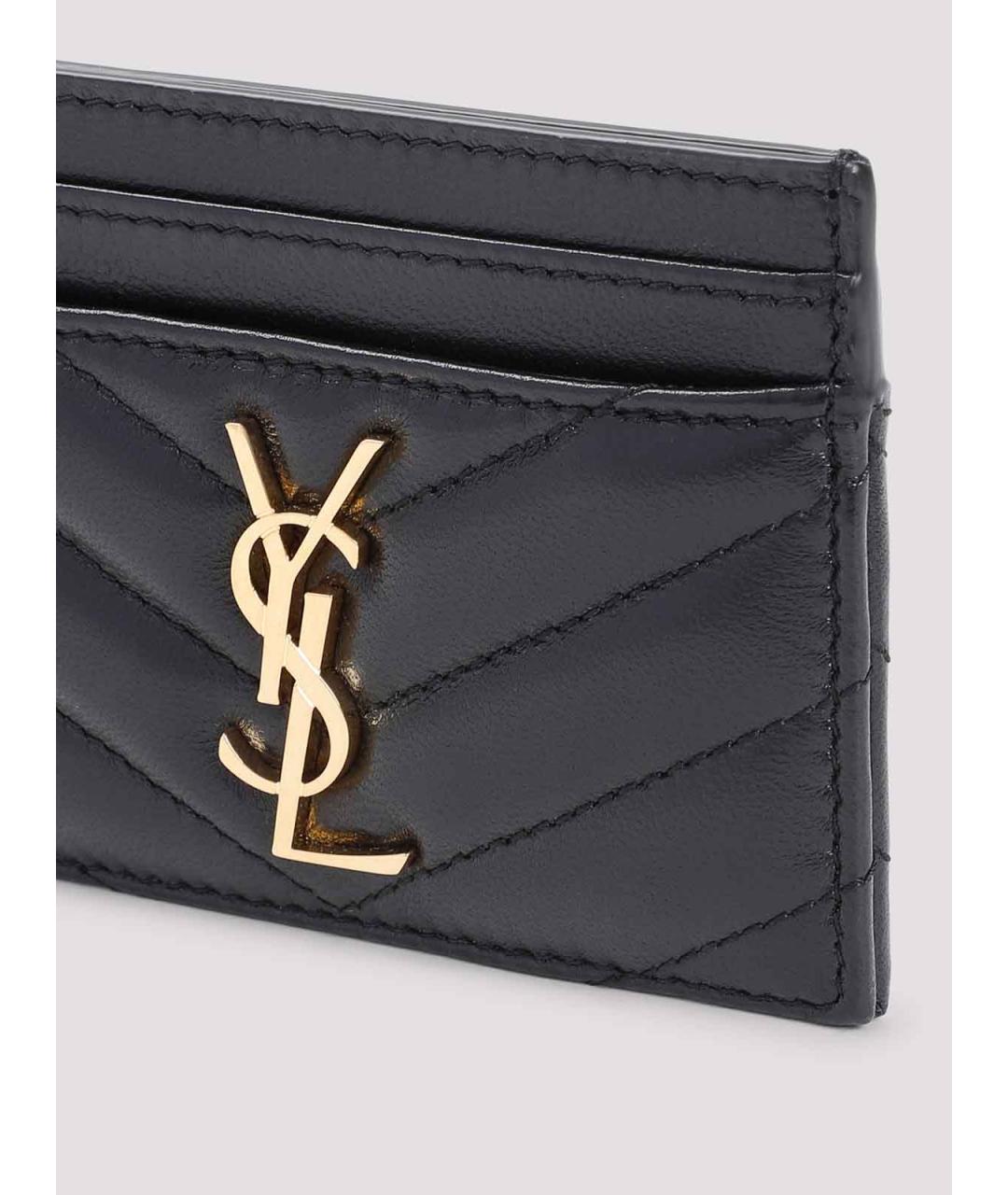 SAINT LAURENT Черный кожаный кардхолдер, фото 3